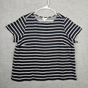 J.Jill Women's Black White Stripes Round Neck Top Size XL
